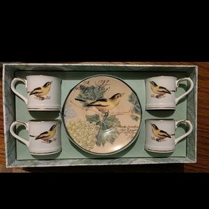 Grace's Teaware Porcelain Demi Cup & Saucer Set Bird & Grapes Pattern 8-Piece